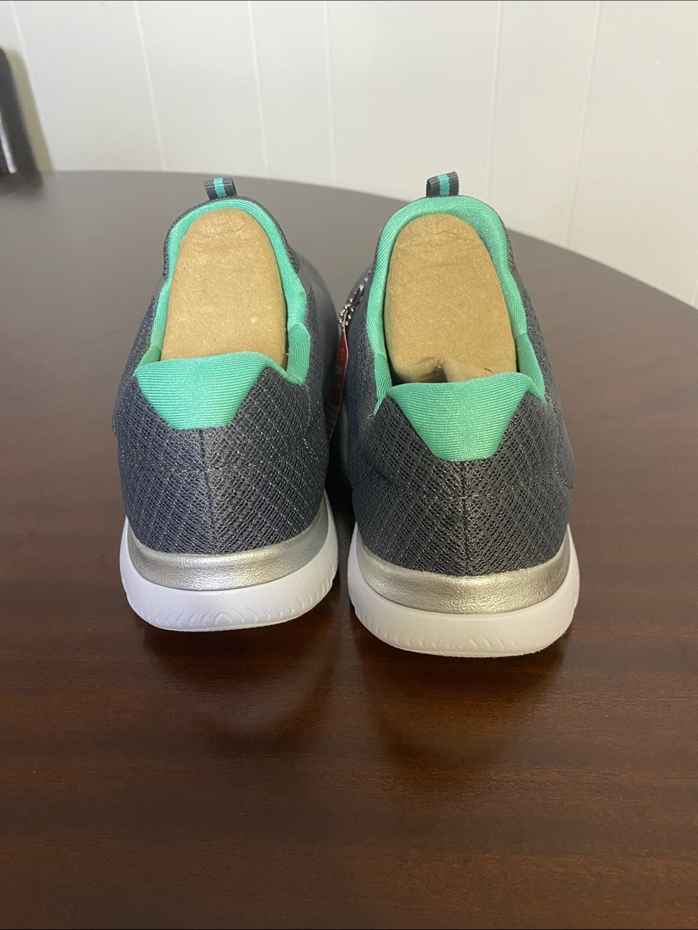 Skechers Gray Slip-On Athletic Shoes with Teal & Pink Accents 8.5 wide - Picture 3 of 5